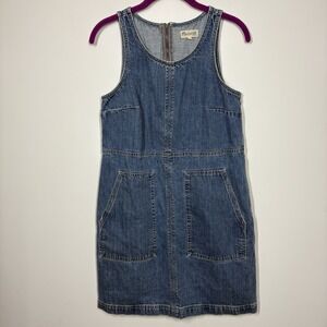 Madewell Womens Denim Jumper Dress Size M 90s Country Pockets Cottagecore